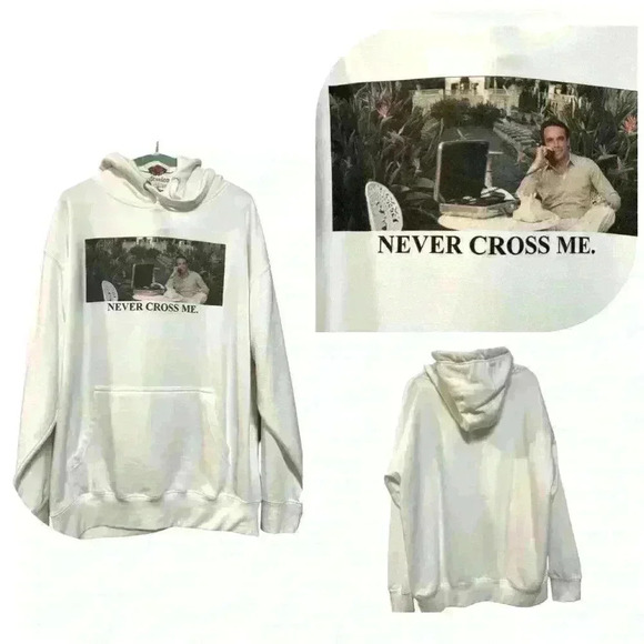 💟 White Oversized “Never Cross Me Hoodie”, EUC, Size Large - Picture 3 of 4